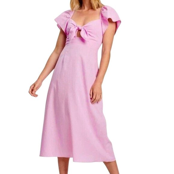 Calli Kaliana Midi Dress Purple Size 14 Knotted Front Short Sleeve Casual NWT - Picture 1 of 12